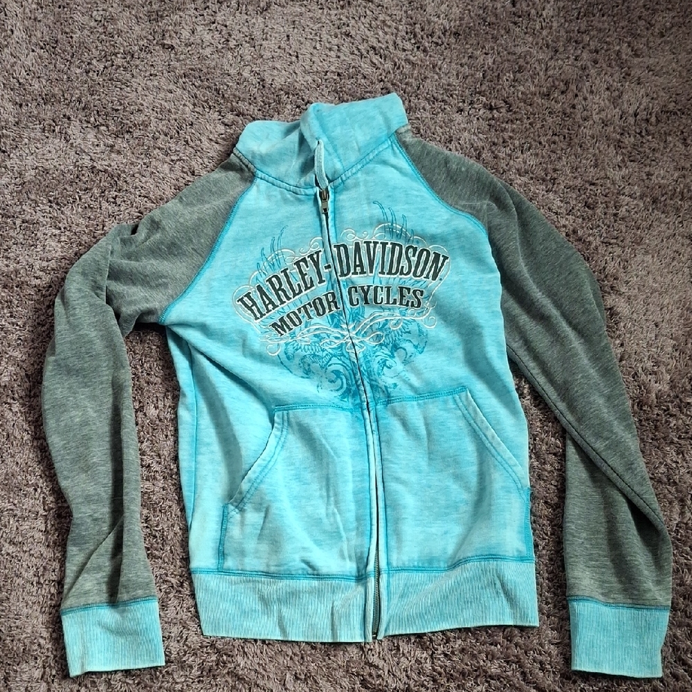 Harley-Davidson Blue and Gray Sporty Zip-Up Jacket